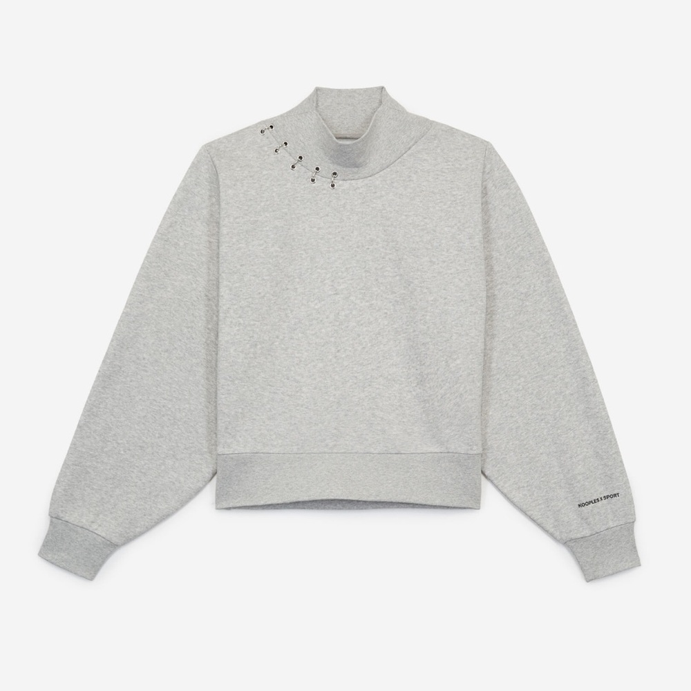 HIGH-NECK HEATHER GRAY SWEATSHIRT W/PIERCING